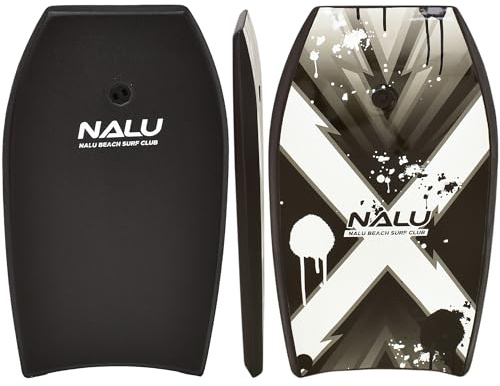 Nalu Bodyboard with Leash 33/41 Body Board with Crescent Tail and XPE Core (Black, 33)