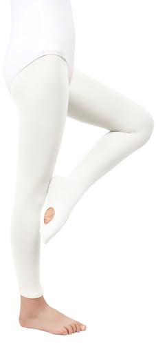 MYSSUCI Collant Danse Classique Fille Femmes 90 Denier Legging Danse Fille avec Trous pour Ballet, Yoga, Gymnastique (Blanc,L)