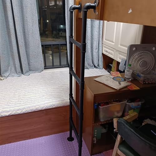 Scaletta regolabile in metallo nero per letti singoli da 130 cm, ideale per casa, dormitorio e appartamenti, facile installazione, capacità 150 kg, scala inclusa