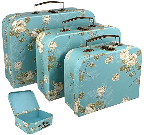 Yardenfun Pappkoffer Satz Mit 3 Dekorativen Kartonkoffern Robust Und Stapelbar Mit Metallgriffen Geeignet Für Blumen Bastelmaterialien Und Wohnraumorganisation