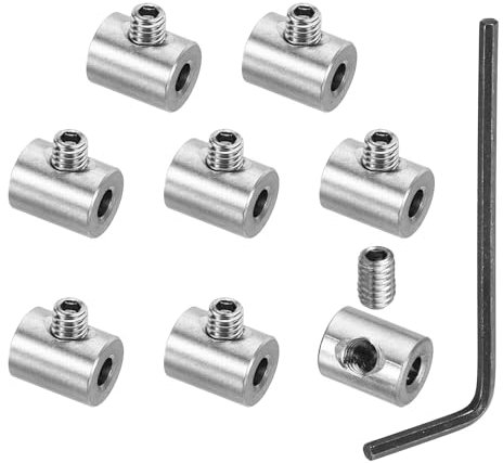 PATIKIL 4mm Hole Wire Rope Clips Set, 8 Set 304 Stainless Steel Single Holes Lock Cable Clamps Clip with M4 Hexagon Screws Spanner for Cable Fitting, Silver 8x10mm