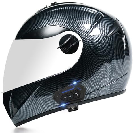 Bluetooth Motorcycle Helmet, ECE Approved Full Face Integrated, Anti Fog Sun Shield Built-In Dual-Speaker Bluetooth Headset for Men Women Dual Visor ​Bluetooth Motorcycle Helmet C,XL(61-62CM)