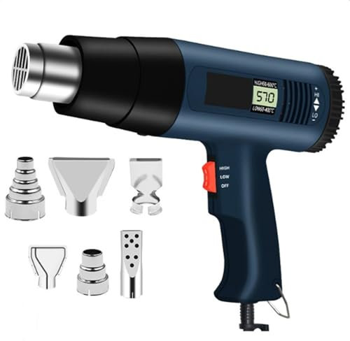Pistola de aire caliente profesional de 2000 W, 110 V/220 V Pistola de aire caliente de alta temperatura con 6 boquillas y pantalla digital de temperatura ajustable para encoger, decapar,110v