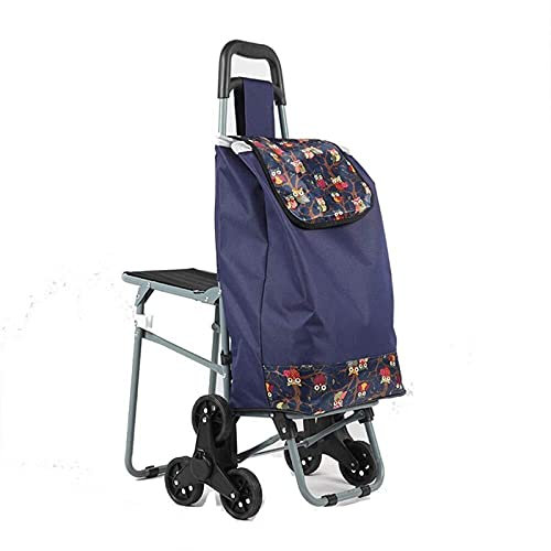 Chariot de courses pliable en tissu Oxford imperméable avec 6 roues - Léger et imprimé pour un shopping facile.