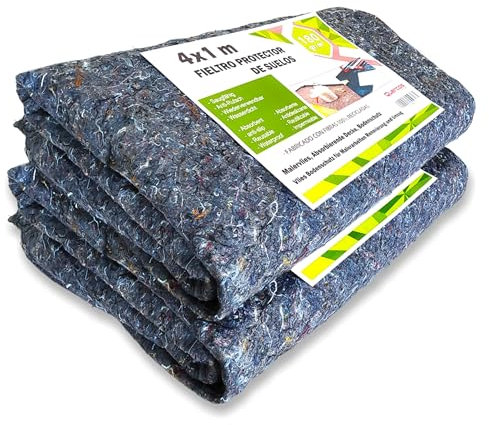 Confezione da 2 coperte assorbenti in feltro Quercos 4 x 1 m – Tappeto protettivo per pittura, riforme e traslochi – antiscivolo e impermeabile 180 g/m² – feltro riutilizzabile e resistente