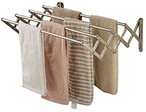 Porte-Serviettes en Acier Inoxydable Extensible et Pliable, Barre de Porte-Serviettes de Bain Murale pour Salle de Bain, Cuisine, Gain de Place, Quatre barres/80 cm/31,5 Pouces (10