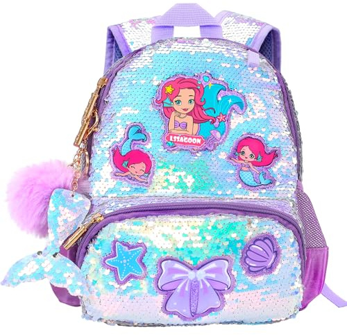 LSSAGOON Einhorn Rucksack Kinder Mädchen, Pailletten Kinderrucksack, Personalisierter Kawaii Schulrucksack, Rucksack Kindergarten für Kindergarten Grundschule, Geschenke für Geburtstag Xmas