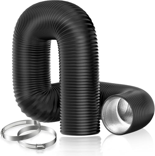 Venture Flexible - Aluminum Ducting, Heavy-Duty Four-Layer Protection, for Heating Cooling Ventilation and Exhaust - Lightproof Ducting with 2 Hose clamp (4 (100mm) x 5M)