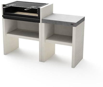 TUOZI - PACK 3 – VENIT FLEX – Barbacoa de Obra para Carbón y Leña, Conjunto Modular en Hormigón Texturizado con Parrilla de Acero y Cajón de Cenizas (137 x 47 x 95 cm)