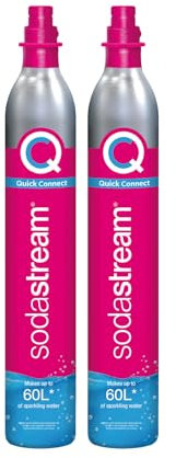 SodaStream 2 cilindros de CO2 para hacer agua con gas, sistema de gas de conexión rápida, hace bebidas gaseosas de 60 litros, compatible con Terra, Duo y Art, reduce los residuos de plástico, color