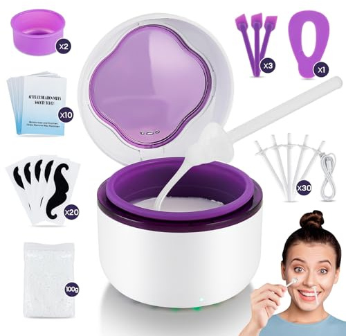 foreverlily Nasenwachs-Set für Männer und Frauen, Wachswärmer-Set mit 40 g Fassungsvermögen und Anti-Verlust-Deckel, wiederverwendbare Silikonwerkzeuge und konstante Temperatur (lila)