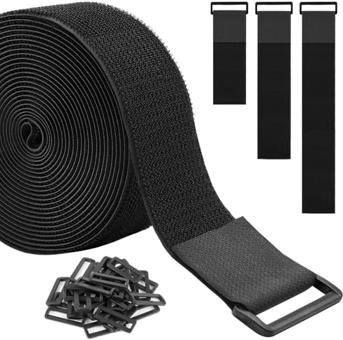 ZSURLUX 5cm x 10m Klettband mit 30 Schnallen, Breit Klett Kabelbinder Wiederverschließbar, Klettverschluss Band Verstellbar, Klettgurt mit öse zur Organize und Aufbewahrung Schwarz