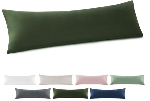 BEDSURE Seitenschläferkissen Bezug 40x145 2er - 100% Baumwolle, Olivgrün | Kopfkissenbezug 40 x 145 mit Reißverschluss, Kissenhülle Weich Sicher Atmungsaktiv, Hautfreundlicher Komfort, OEKO-TEX Cert.
