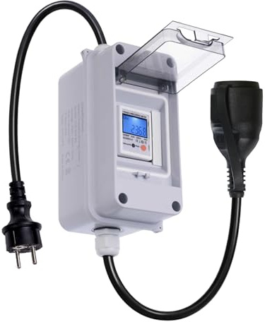 Medidor de Consumo Eléctrico Móvil IP65 con Botón de Reset & Cable H07RN-F – Contador de Energía para Kit Solar Autoconsumo, Caravana, Camping & Carga de Coche Eléctrico (Plug & Play)