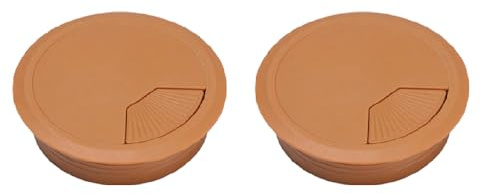 60mm Desk Grommet, 2 Pack Plastic Round Computer Wire Hole Cover, Worktop Cable Tidy Hole for Office Computer Desk Wires (Light Brown)