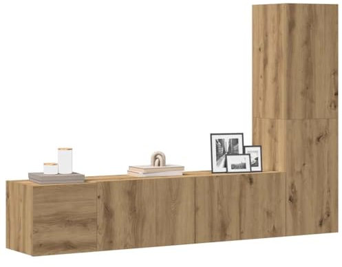 Iiaky 3328962 Mobili TV a Parete 3 pz Rovere Artigianale in Legno Multistrato Parete attrezzata,Set da Soggiorno Porta TV, Mobile Salotto Multiuso