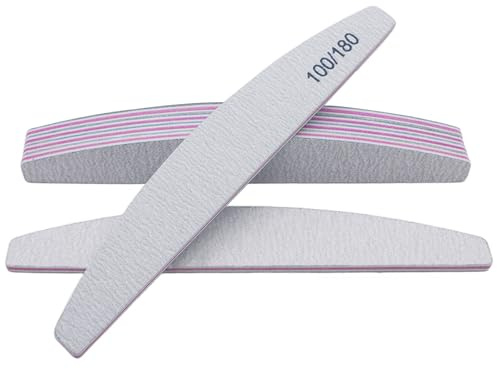 FTONOM5 6PCS Professional Nail Files 100/180 Grit, Double-Sided Durable Half-Moon Emery Boards for Acrylic/Gel/Natural Nails, Ergonomic Manicure Tools Set for Salon & Home Use Pets (White)