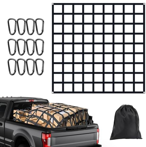 Red de carga elástica plana para camioneta, 4 x 4 pulgadas, elástico de 10 x 10 pulgadas, red de carga resistente de 25 mm con 2 modos de uso, para Dodge RAM, Ford, Chevy, Toyota, etc