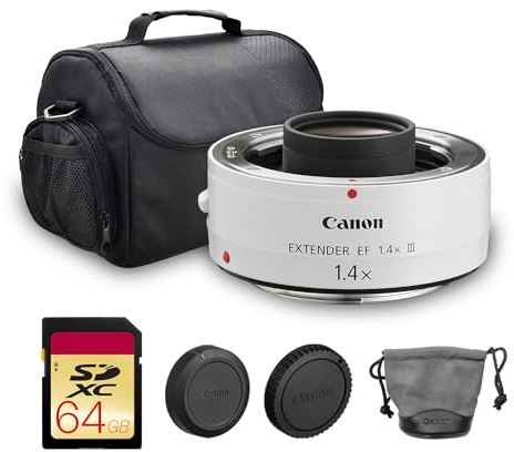 Canon Extender EF 1.4X III | L-Series Teleconverter for Canon EF Lenses | Increases Focal Length for Sports, Wildlife & Telephoto Photography (4409B002) + 64GB Memory Card + Camera Bag