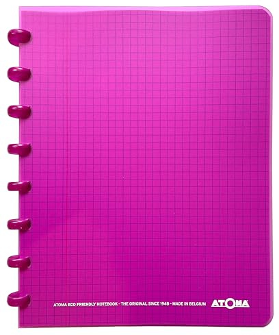 Atoma - Notizbuch A5 mit Ringen – 72 Blatt abnehmbar (144 Seiten) mit Rand – Deckel aus recycelbarem Polypropylen (Purpur – kariert (5 x 5 mm))