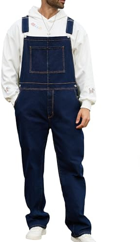 Bindefon Overalls for Men Work Jumpsuits Stretchy Rompers Bibs Coveralls Overol Para Hombre(Blue,L)