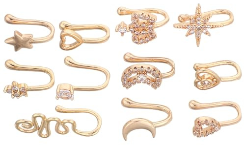 YARNOW 11pcs Anneaux de Nez sans Piercing en Cuivre Cristal, Légers et Adaptés aux Peaux Sensibles, Décoration de Nez U pour Usage Quotidien et Fêtes