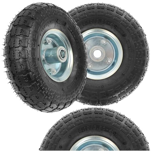 MAT-COMPANY 2x Pneumatikrad 260 mm 4.10/3.50-4 – Bollerwagen Sackkarre Transportwagen – Achsloch 20 mm – Autoventil – verzinkte Stahlfelge – bis 130 kg