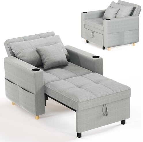 YODOLLA Schlafsofa, 93cm Extrabreit Schlafsessel mit Bettfunktion, Grau