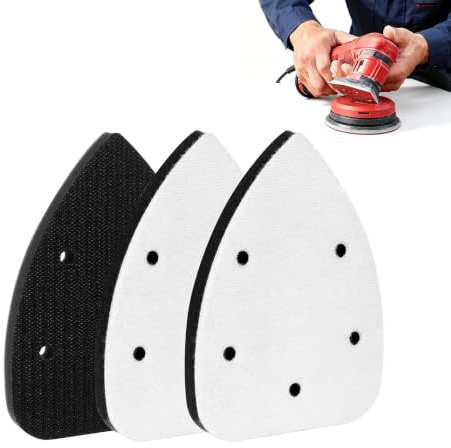 Quorumsg 3 Pezzi Platorello per Levigatrice, 10 x 14cm Spugna Cuscinetto per Levigatrice con Chiusura a Strappo, Triangolo Tampone di Ricambio per Levigatrici, per Lucidatrici e Levigatrici