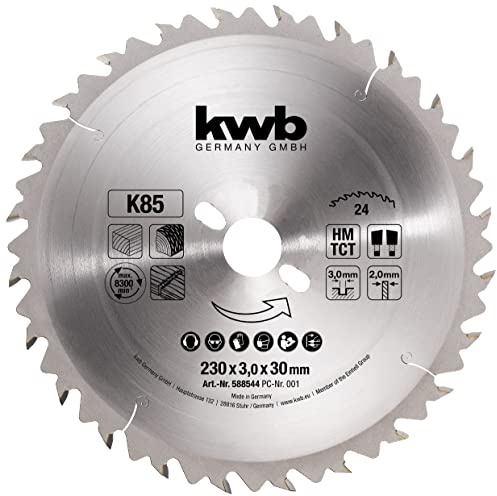 kwb Kreissägeblatt 230 x 30 mm, Made in Germany, sehr schneller Schnitt, Sägeblatt geeignet für Konstruktionshölzer, Gipskarton und Bauholz