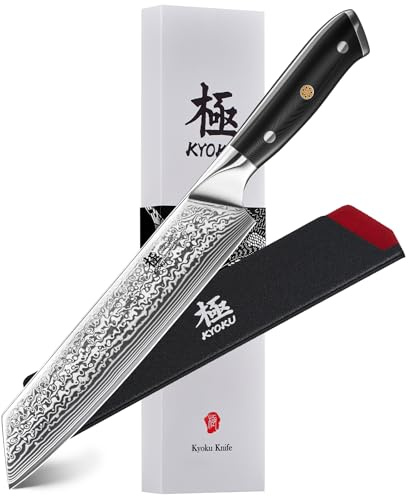 KYOKU Kiritsuke Kochmesser, 21,6 cm, Shogun Serie, japanische VG10 Stahlkern, geschmiedete Damastklinge – mit Hülle und Etui