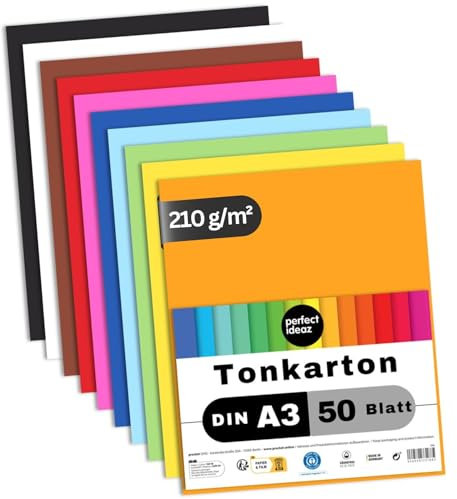 perfect ideaz - 39 Blatt Tonkarton DIN-A3, 13 Farben, 180 g/m², made in Germany, Blauer Engel zertifiziert