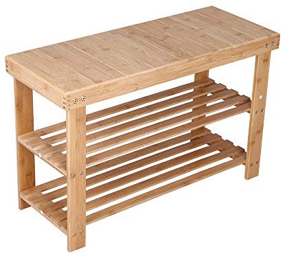 KKTONER Schuhregal mit Sitzbank Bambus Schuhbank mit 2 Etagen 70x28x45cm Schuhschrank