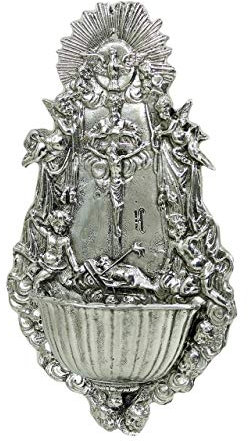 Acquasantiera da parete antica collezione in peltro fatta a mano in italia. pezzo originale.regalo di natale