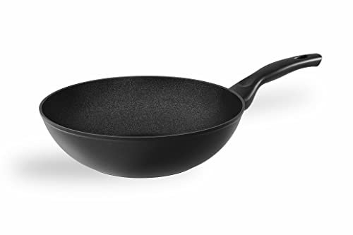 Barazzoni, Dolomitica Extra Black Saltapasta - Wok ø28cm, Capacità 3,5Lt, Alluminio Forgiato, Rivestimento interno Marmotech a 5 strati, Induzione, Made in Italy.