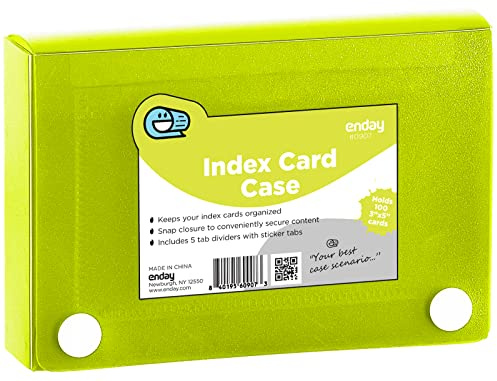 Portatarjetas de índice verde, funda organizadora de tarjetas flash de 3 x 5 pulgadas, caja de archivos con 5 divisores, caja de tarjetas con capacidad para 100 tarjetas, también disponible en rojo,