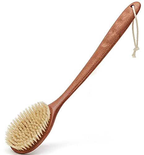 DXIUMZHP Badebursten/Riicken Rückenbürste Für Trockene Und Nasse, Hautbürste Mit Naturborsten, Rutschfester Fingerkartenschlitzgriff Aus Massivholz (Color : Brown, Size : 16.1 * 3.1inches*1)