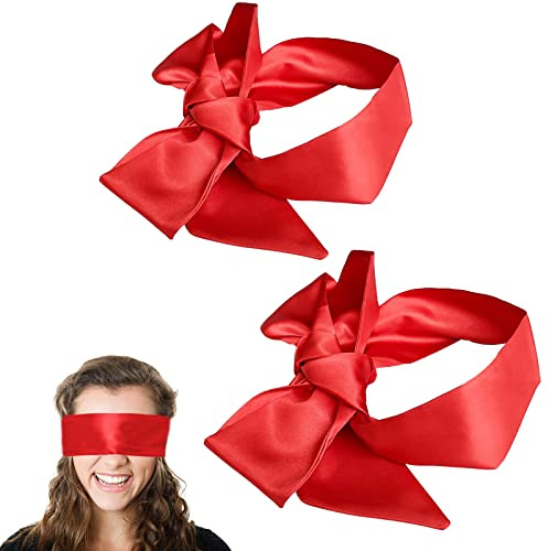 2-pack satin ögonbindel ögonskydd, silkesögonmasker mjuka persienner veck för sömn, spel, resor (röd)