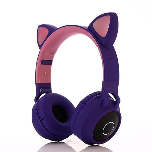 Générique Bluetooth, Casque Chat Oreille sans Fil, Casque Audio Enfant Adultes, Pliable et Ajustable, LED Lumineuse, pour Ordinateur et Téléphone. (Violet)
