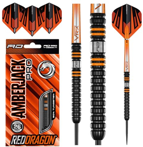 Röd drake Amberjack Pro 1 26 gram premium volfram dartset med flyg och stjälkar