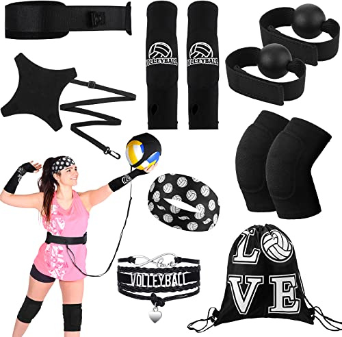 Honoson 7 Pcs Volleyball Training Equipment Aid Volleyball Serving Trainer Kit Gifts for Beginners (Black, Boys)