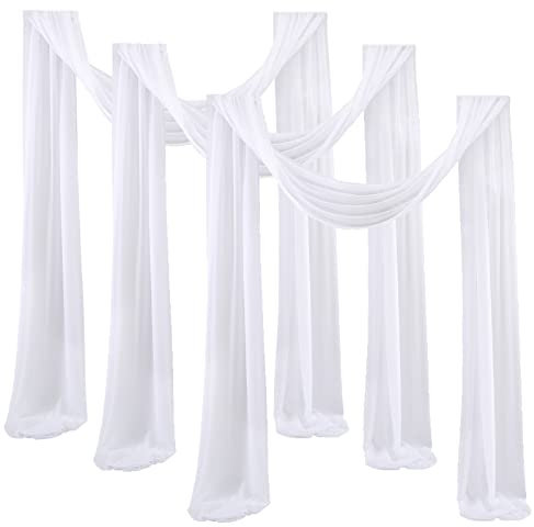 Querbehang Freihanddeko Weiß Hochzeit Vorhang Deko, 70x550cm Tüll Hochzeitsbogen Vorhang Tischläufer Aus Transparent Chiffon, Weiss Gardinen Dekoschals Vorhang Für Hochzeit Party Fenster Deko, 3 Stück