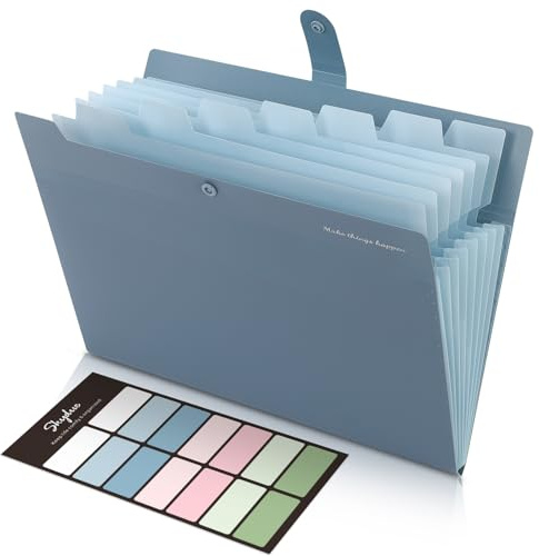 SKYDUE Expanding File Organizer with 8 Pockets, Accordion File Folders with Labels, Portable Document Paper Bill Receipt Organizer, Home College School Office Supplies, Letter Size, Blue