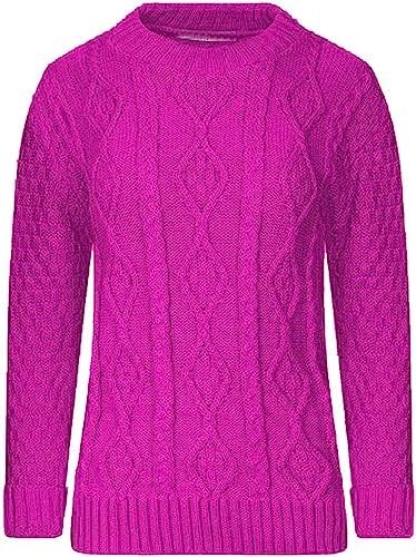 AJFASHION Women Jumpers New Ladies Long Sleeve Chunky Cable Knitted Jumper Crew Neck Winter Sweater Top UK Size 8-22