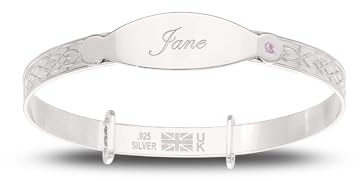 Dolce Valentina - Baby Bangles for Girls - Personalised Sterling Silver Baby Bracelet, Bangle with Pink Zirconia, Perfect Christening Gift & 1st Birthday Gifts for Girls (1-3 Years)