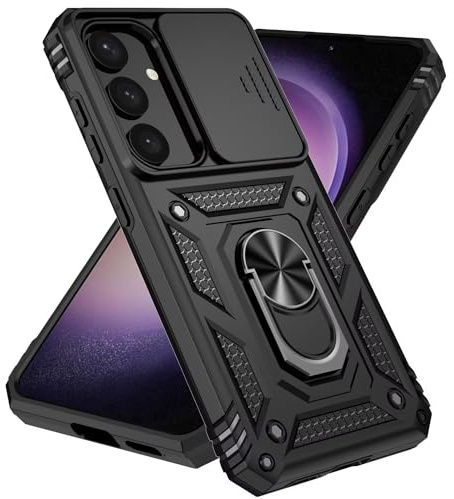 ESONG fodral för Samsung Galaxy S24+PLUS,militärt skyddsfodral,stöttåligt skyddande telefonfodral,[vridningshållare] kameraskydd med Slide Camera Cover,Svart