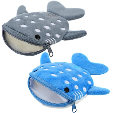 2Pcs Whale Coin Purse, Mabor Cute Kawaii Wallet Whale Purse Plush Coin Pouch with Zipper Mini Cartoon Pouch Portable Sea Animal Change Purse for Girls Women