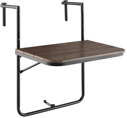 GIANTEX Balkontisch klappbar hängend, Hängetisch Klapptisch Balkon zum Einhängen, Balkonhängetisch in 3 Stufen höhenverstellbar, Gartentisch wetterfest, Hängetisch klein Outdoor-Tisch (Kaffeebraun)
