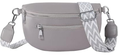 GSenhui Kleine Umhängetasche Leder Bauchtasche für Damen Gürteltasche Crossbody Bag Breiter Gurt Handtasche Crossbag Damen mit 2 Reißverschluss für Reisen Schule