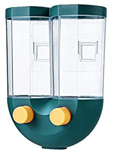 Wall Mounted Cereal Dispenser,Cereal Dispenser Dry Food Storage Container Double Cell Push Button,Hole Free Kitchen Storage Jar for Breakfast Cereal Candy Food-Navy Blue||Small